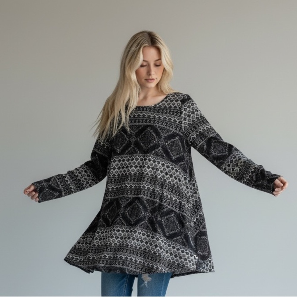 NEW•M-1X•ZEN BOHEMIAN UNIQUE BOHO CHIC SWING TUNIC/ DRESS